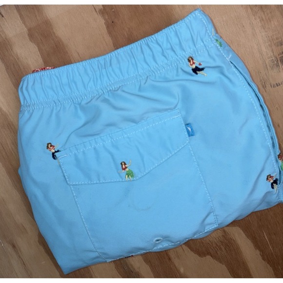 Tommy Bahama Other - Tommy Bahama Naples Swim Trunks Blue Embroidered Hula Girl Aloha Hawaiian Large